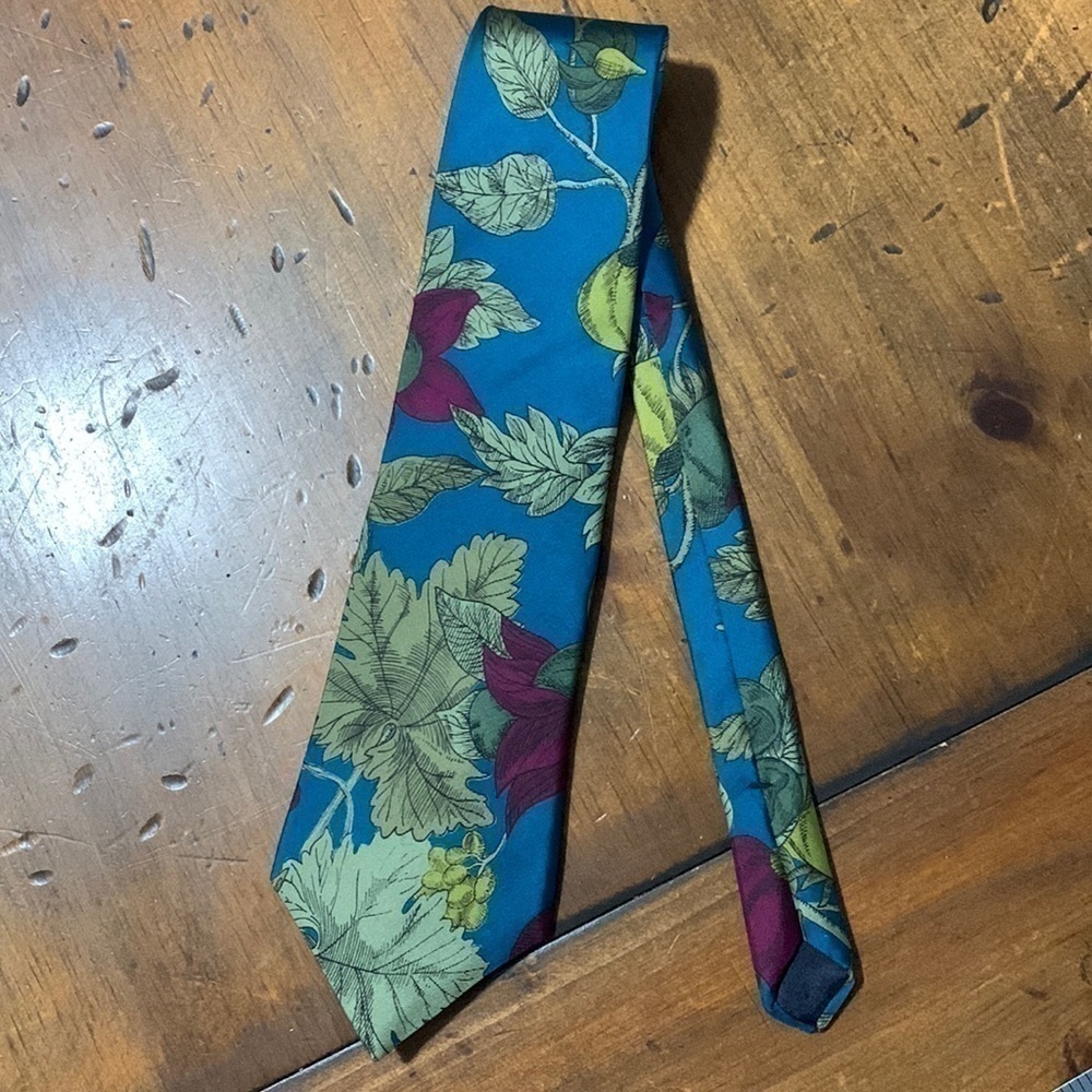Vintage Tattersall London teal and burgundy floral 100% silk necktie